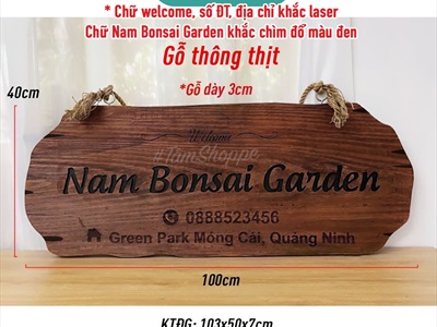 Bảng hiệu gỗ Vintage hình lát cắt xẻ dọc thân cây [Chữ - Kích thước theo yêu cầu] YC-BANGHIEU-06